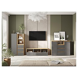 Гарнитур для гостиной Элла серый графит / дуб крафт золото комплектация 4