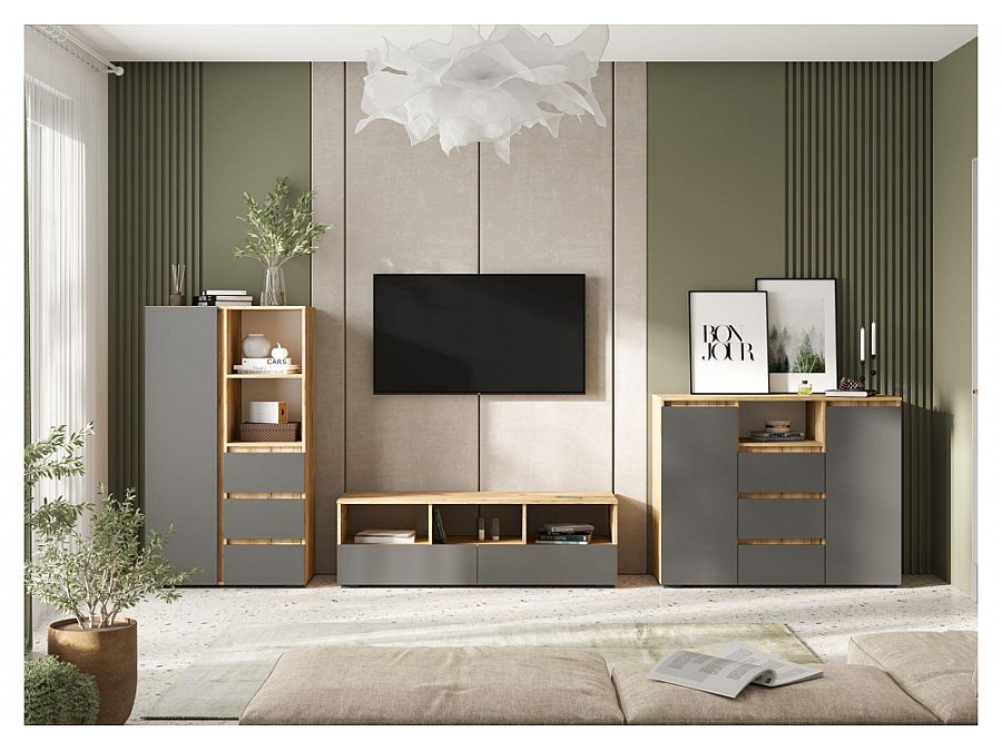Гарнитур для гостиной Элла серый графит / дуб крафт золото комплектация 4