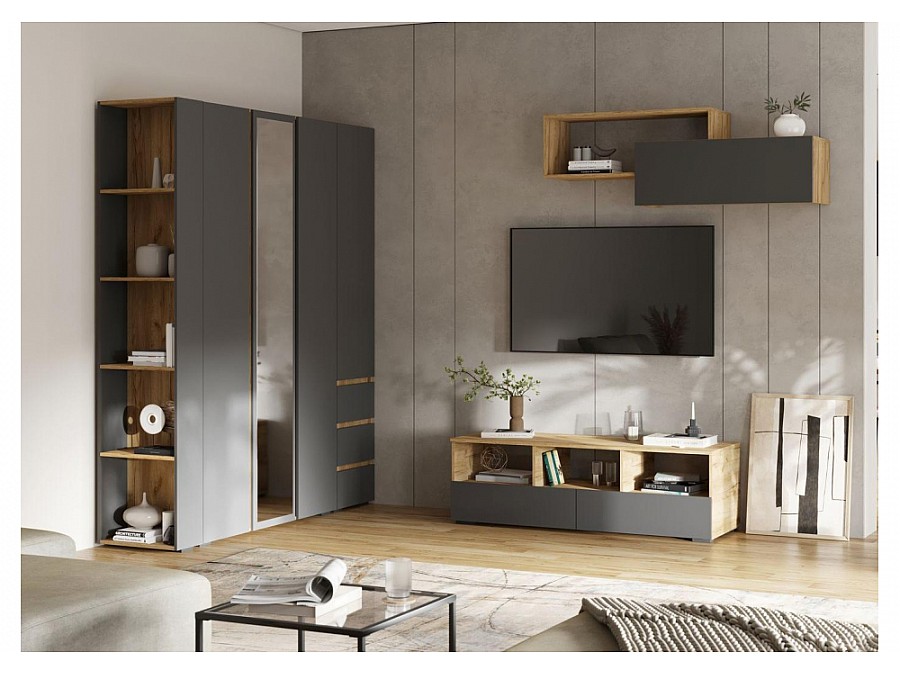 Гарнитур для гостиной Элла серый графит / дуб крафт золото комплектация 1