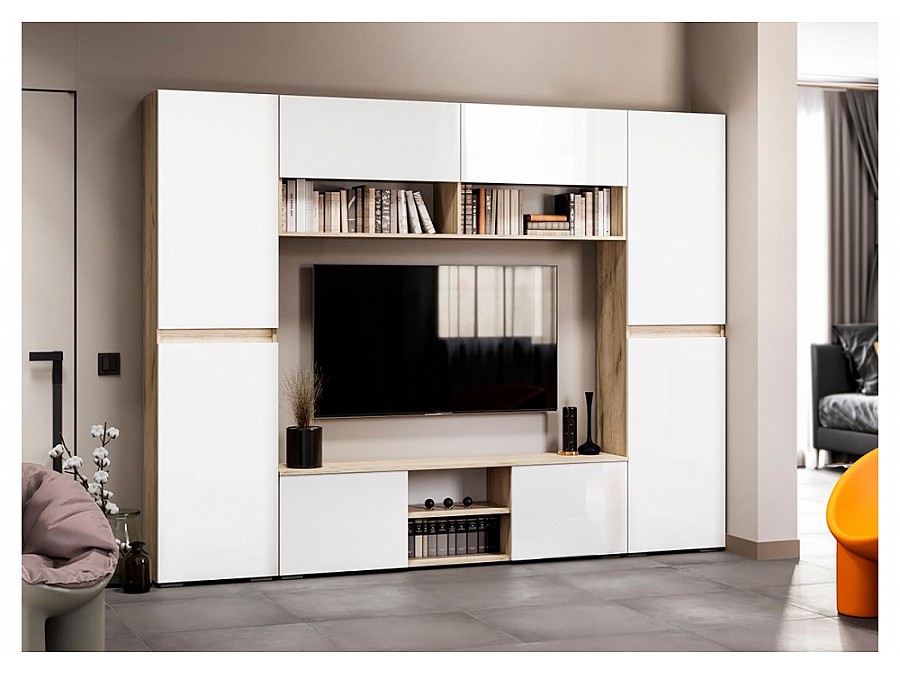 Гарнитур для гостиной Алетра дуб крафт серый / глянец белый комплектация 3