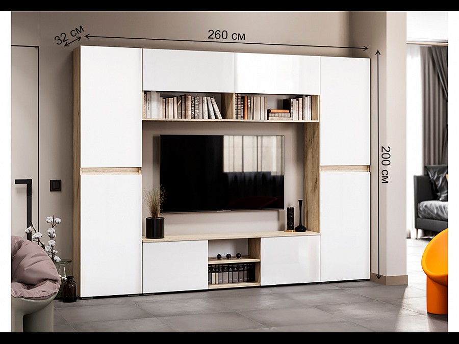 Гарнитур для гостиной Алетра дуб крафт серый / глянец белый комплектация 3