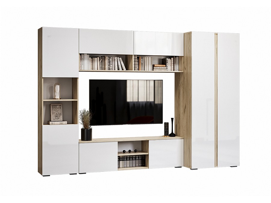 Гарнитур для гостиной Алетра дуб крафт серый / глянец белый комплектация 1