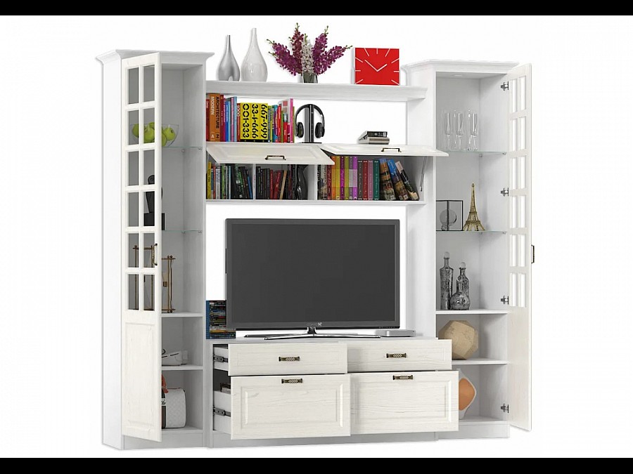 Гарнитур для гостиной Ливерпуль белый / ясень ваниль НМ-1012-100 комплектация 1