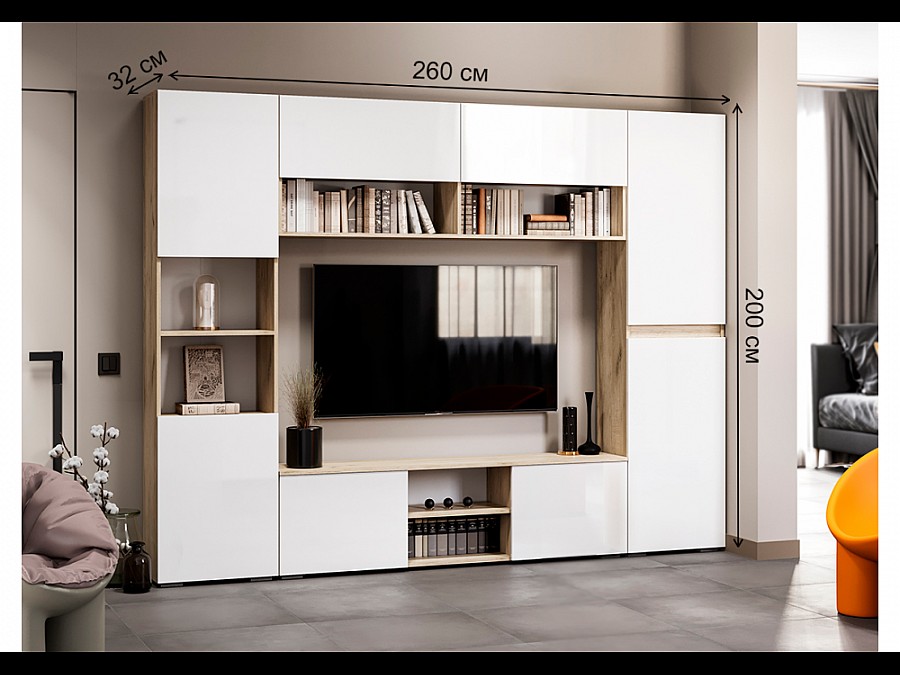 Гарнитур для гостиной Алетра дуб крафт серый / глянец белый комплектация 2