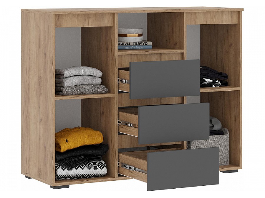 Гарнитур для гостиной Элла серый графит / дуб крафт золото комплектация 4