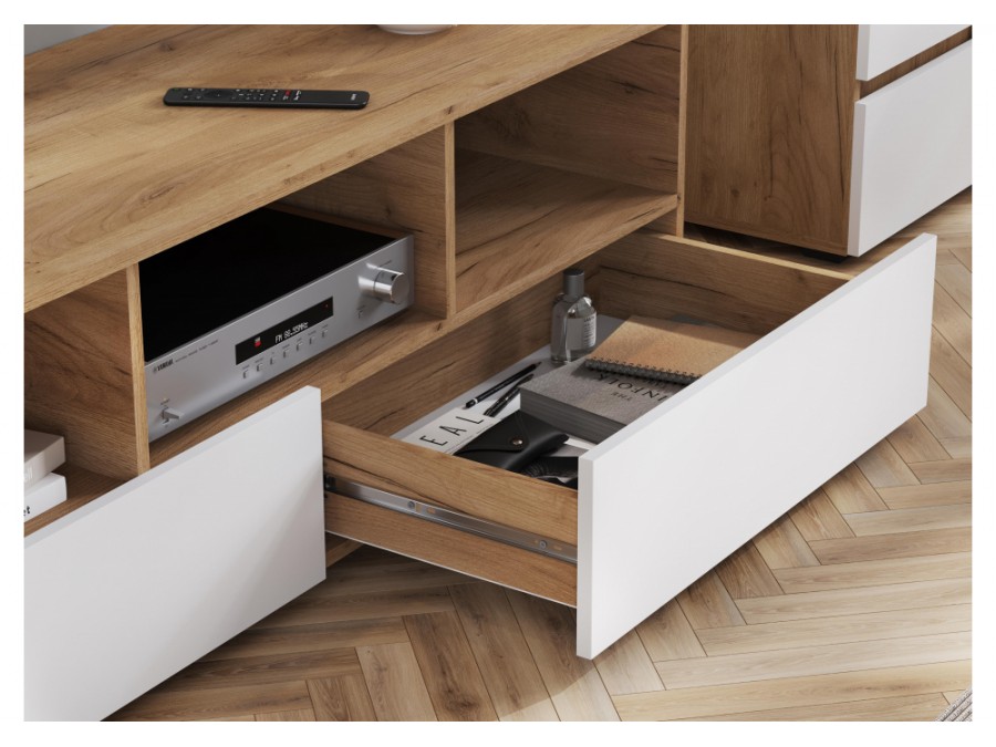 Гарнитур для гостиной Элла комплектация 2 белый / дуб крафт золото