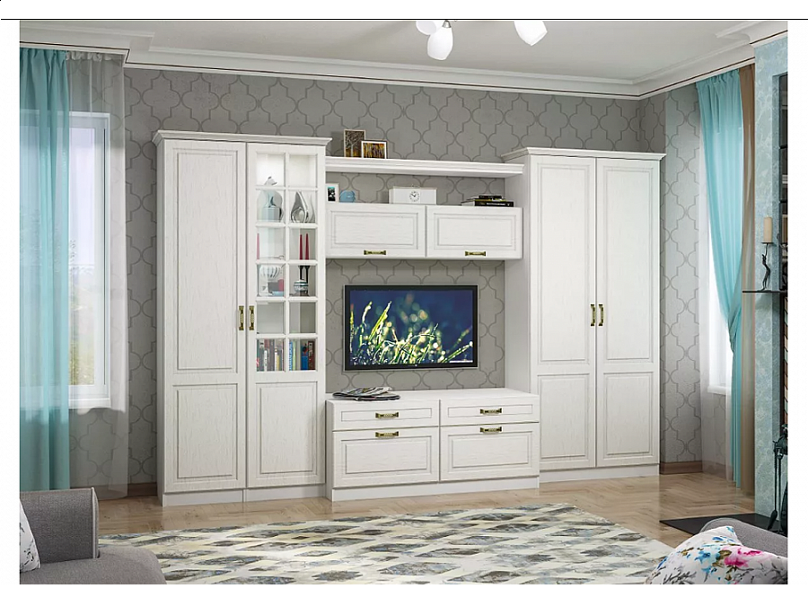 Гарнитур для гостиной Ливерпуль белый / ясень ваниль НМ-1012-100 комплектация 4