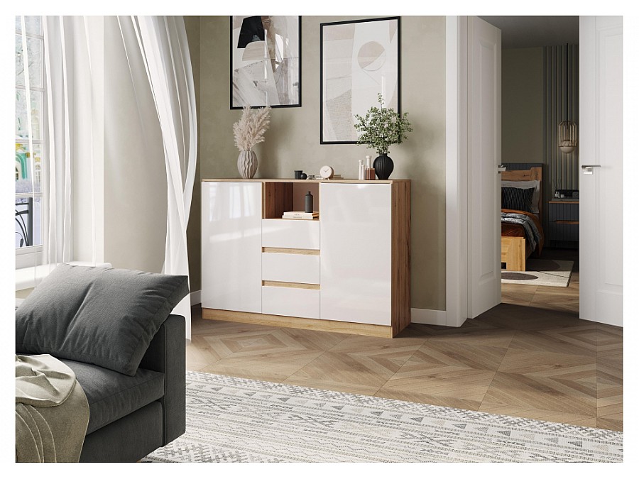 Комод Маллоу-2 дуб вотан / белый глянец