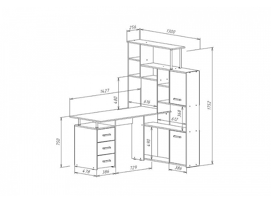 Компьютерный стол КС15 142,7х130х175,2 левый дуб сонома