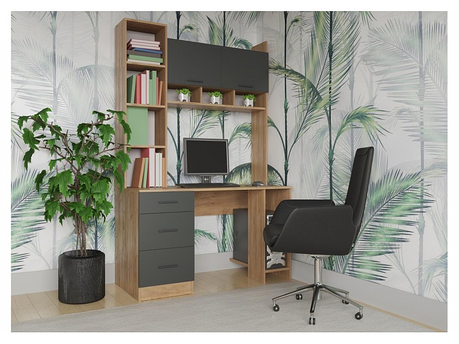 Компьютерный стол Бишоп 5 125х60х197 дуб крафт золотой / антрацит