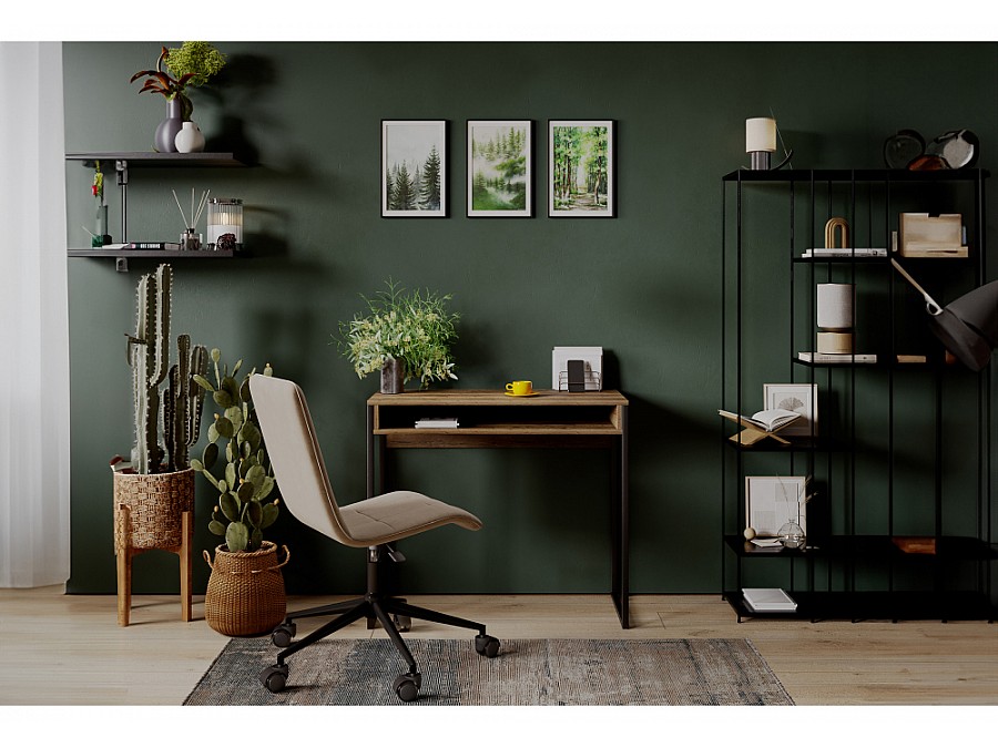 Компьютерный стол Лео Лофт 85х39х75 черный матовый / дуб делано темный