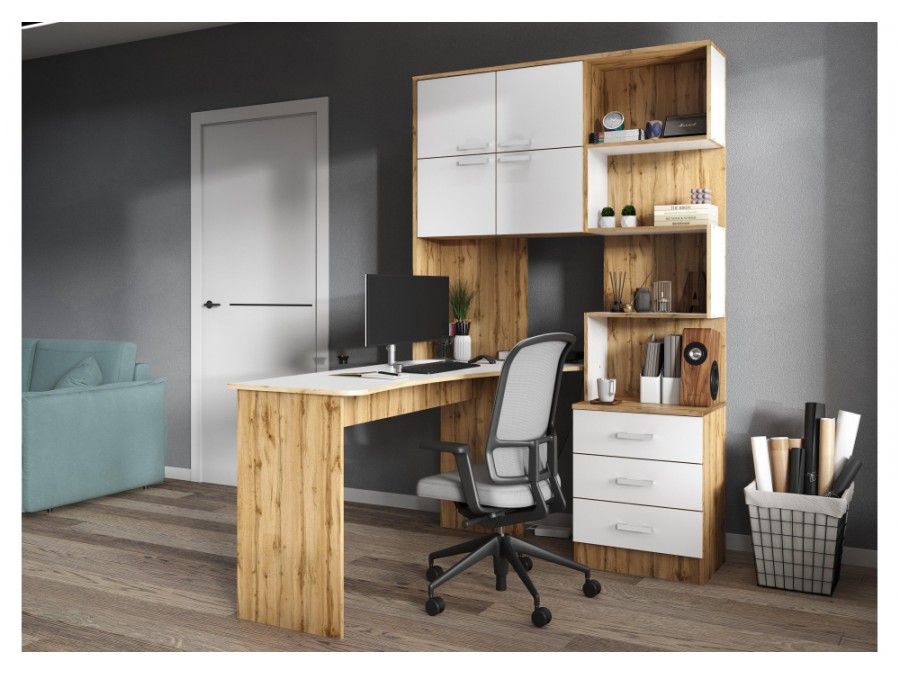 Компьютерный стол Ганор левый дуб вотан / белый