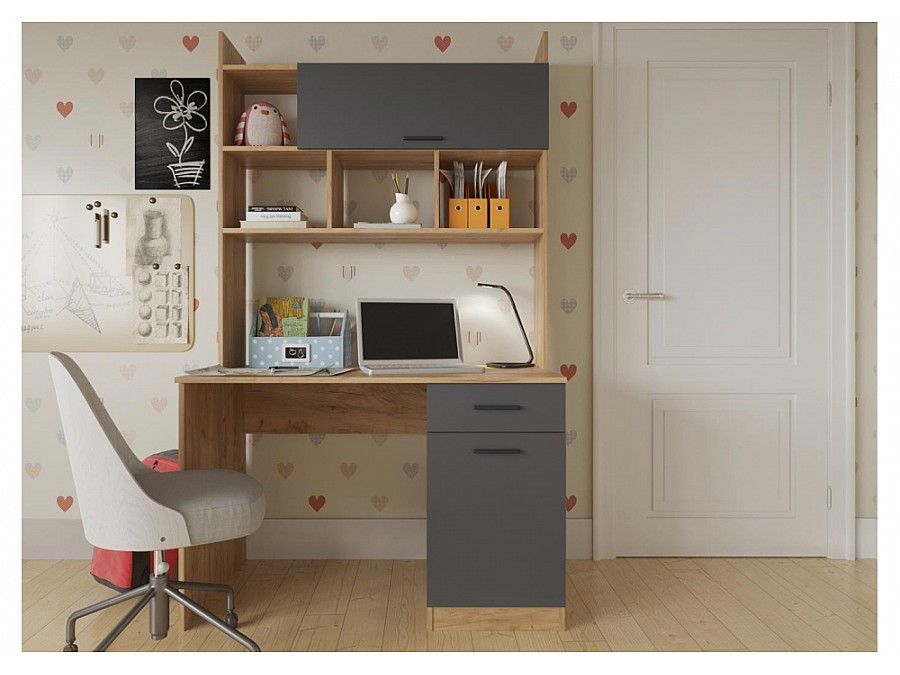 Компьютерный стол Бишоп 2 112х57х180 дуб крафт золотой / антрацит