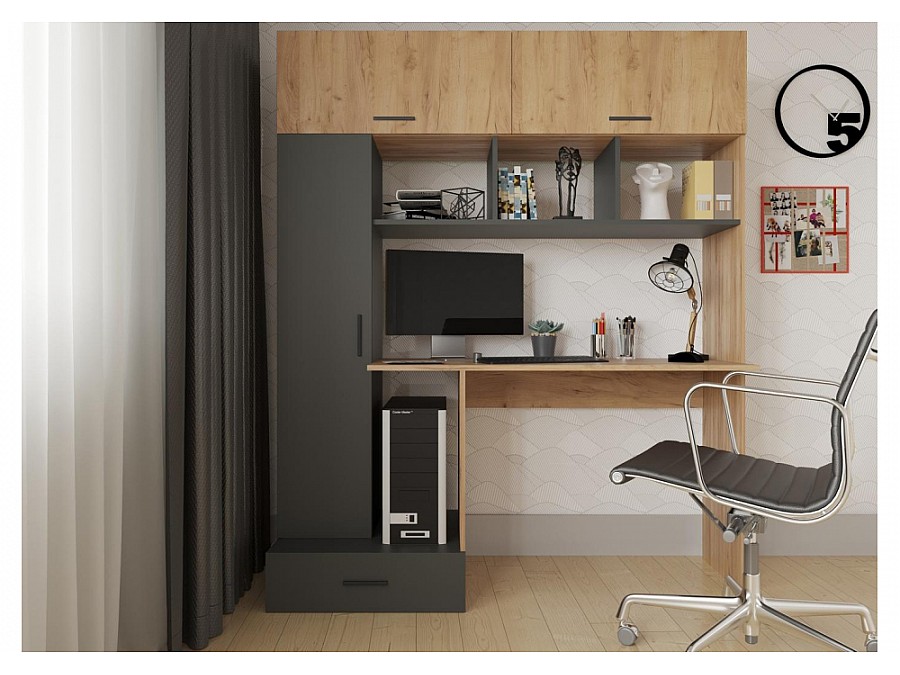 Компьютерный стол Бишоп 1 150х57х180 дуб крафт золотой / антрацит