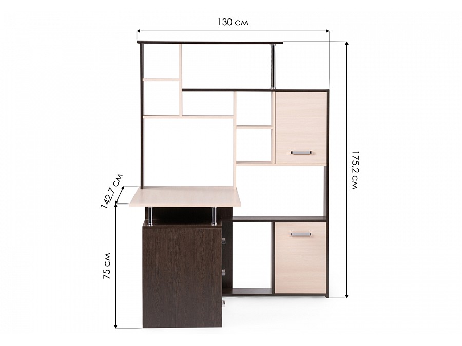 Компьютерный стол КС-15 142,7х130х175,2 венге / дуб молочный правый