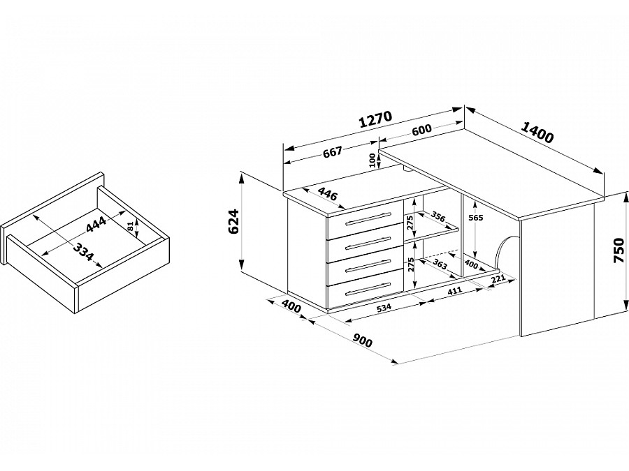 Компьютерный стол КСТ-109Л 127х140х75 левый дуб сонома / белый