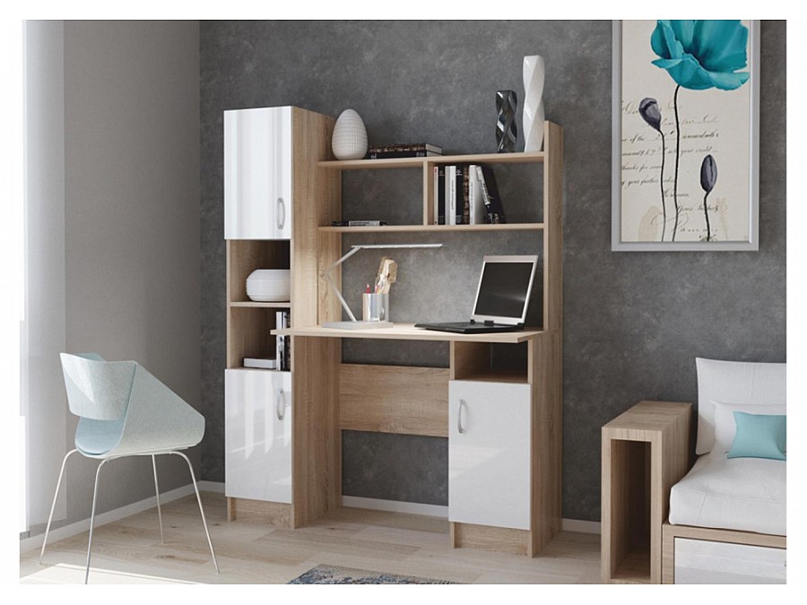 Компьютерный стол Бишоп 6 123х57х160 дуб сонома / белый