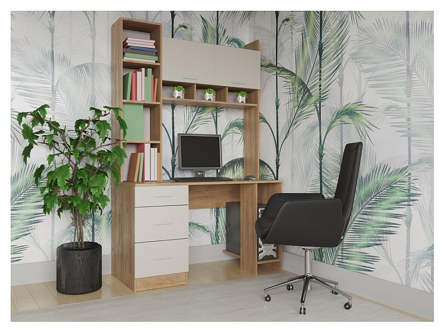 Компьютерный стол Бишоп 5 125х60х197 дуб крафт золотой / кашемир