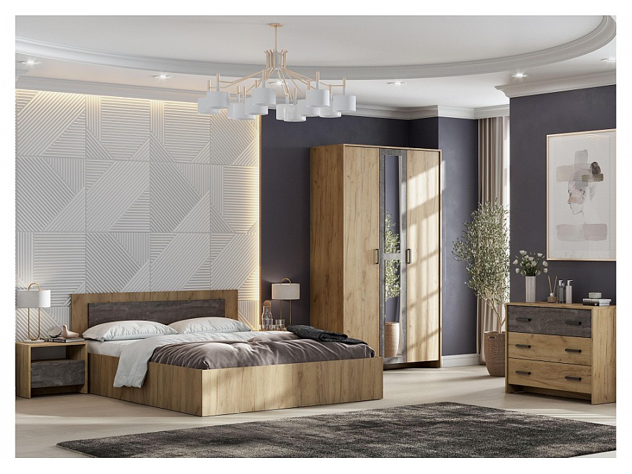 Кровать Taika 160х200 дуб золотой / камень темный