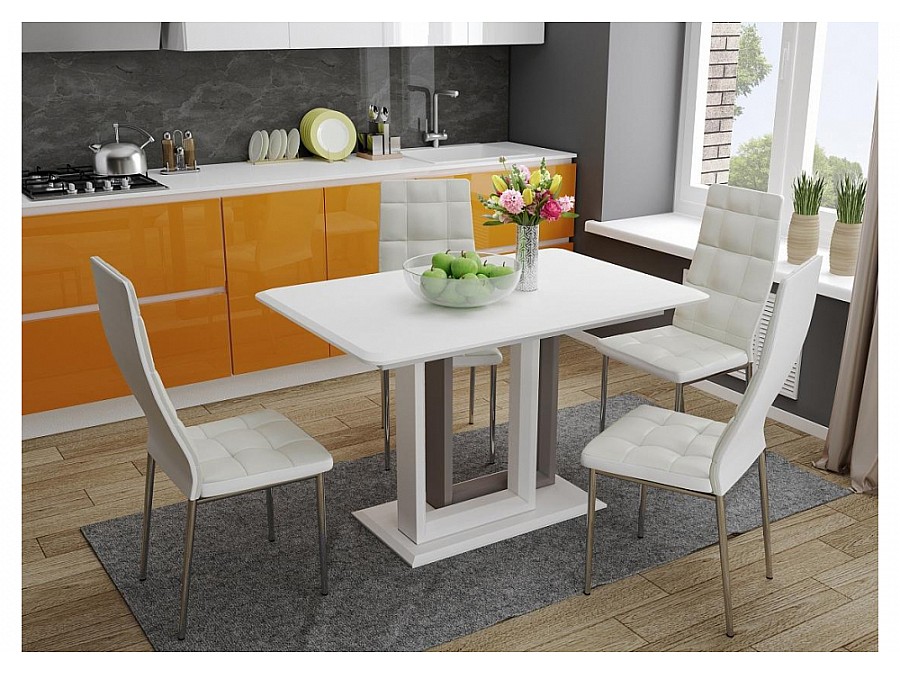 Стол стеклянный Санса 120(160)х80х76 белая шагрень / белый