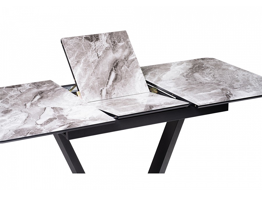 Стол стеклянный Бугун 120(160)х80х77 мрамор серый / черный