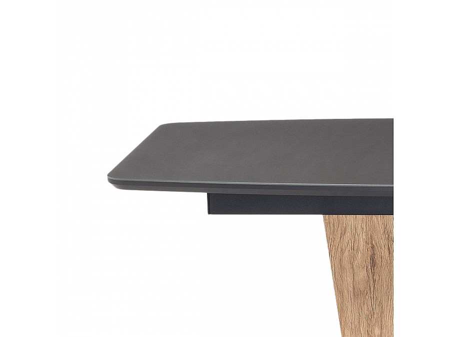 Стол стеклянный Теон 140(180)х80х76 графит / дуб антор натуральный