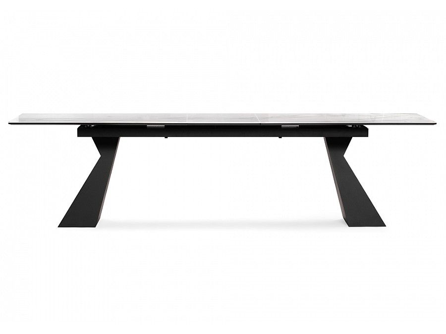 Стол стеклянный Денхольм 240(290)х100х75 белый мрамор / черный