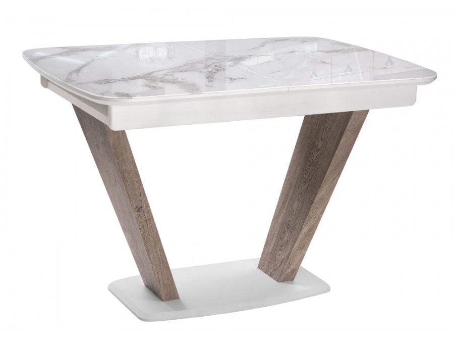 Стол стеклянный Петир дуб с пилением / белая шагрень