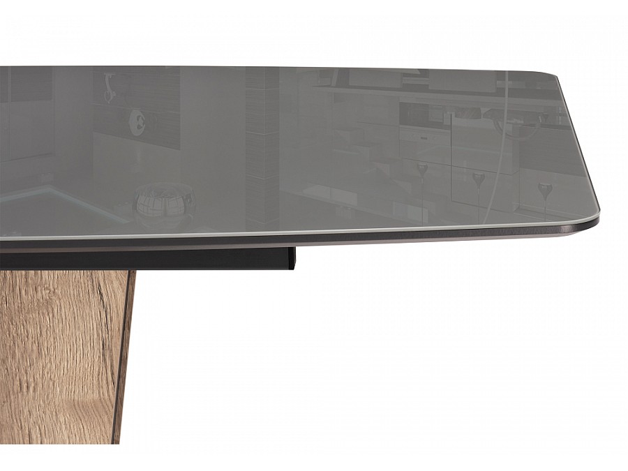 Стол стеклянный Теон 160(200)х90х76 графит / дуб галифакс