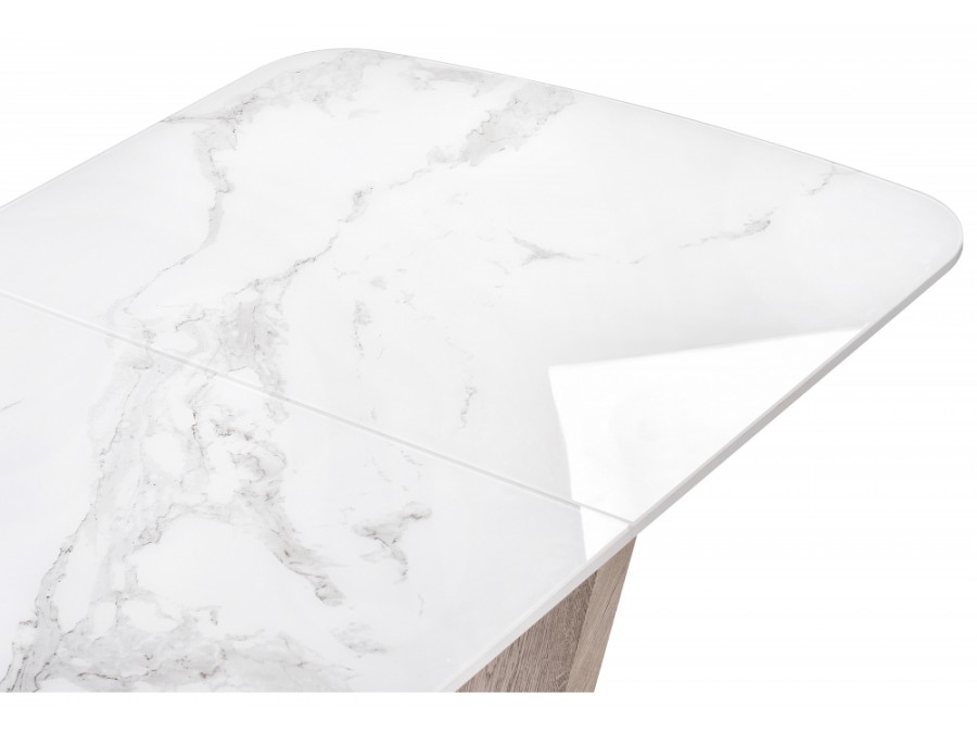 Стол стеклянный Петир дуб с пилением / белая шагрень