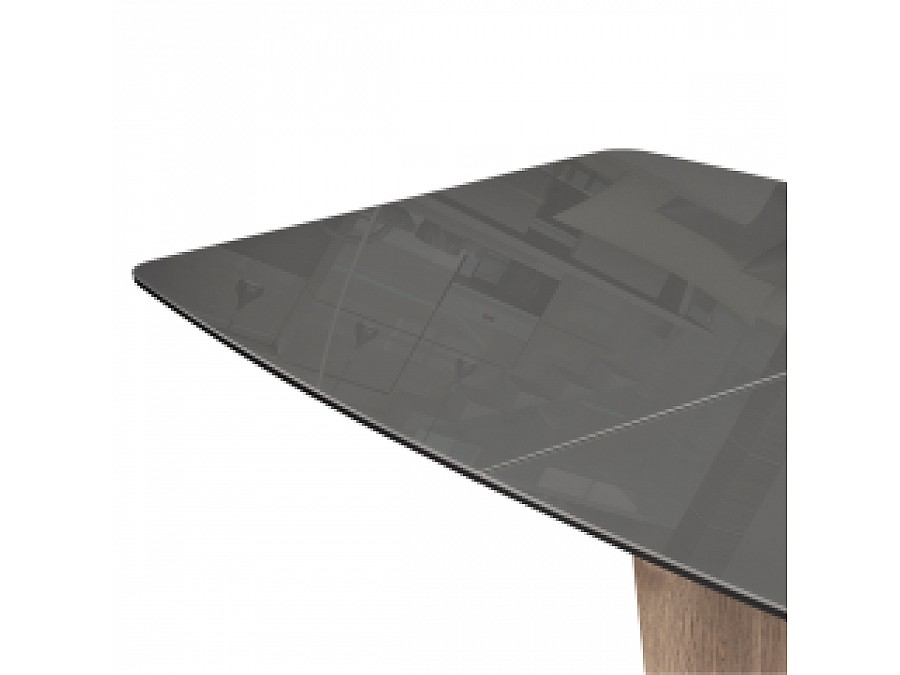 Стол стеклянный Теон 160(200)х90х76 графит / дуб галифакс