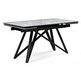 Стол стеклянный Вилсон 140(200)х80 белый мрамор / черный