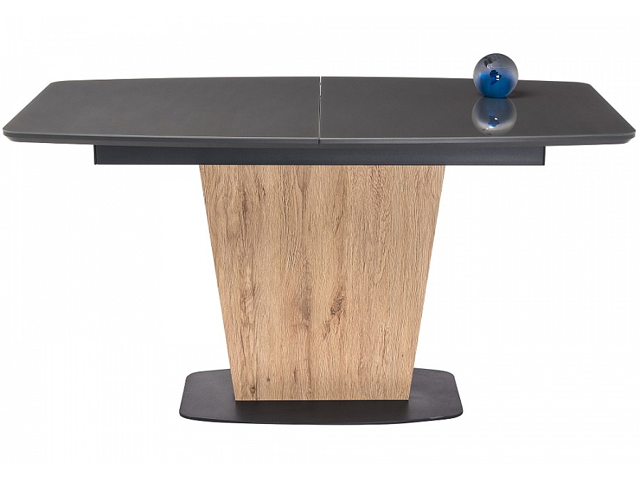 Стол стеклянный Теон 140(180)х80х76 графит / дуб антор натуральный