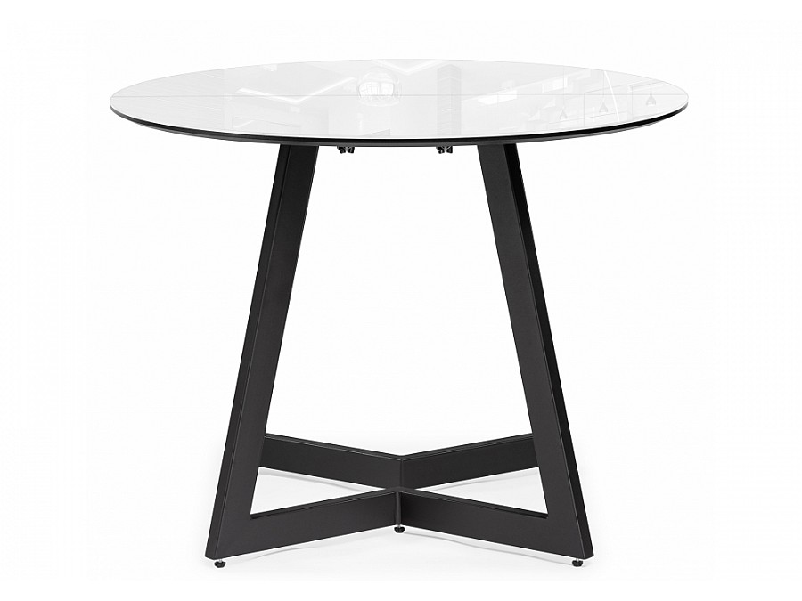 Стол стеклянный Алингсос 100(140)х100х76 белый / белая шагрень / черный кварц