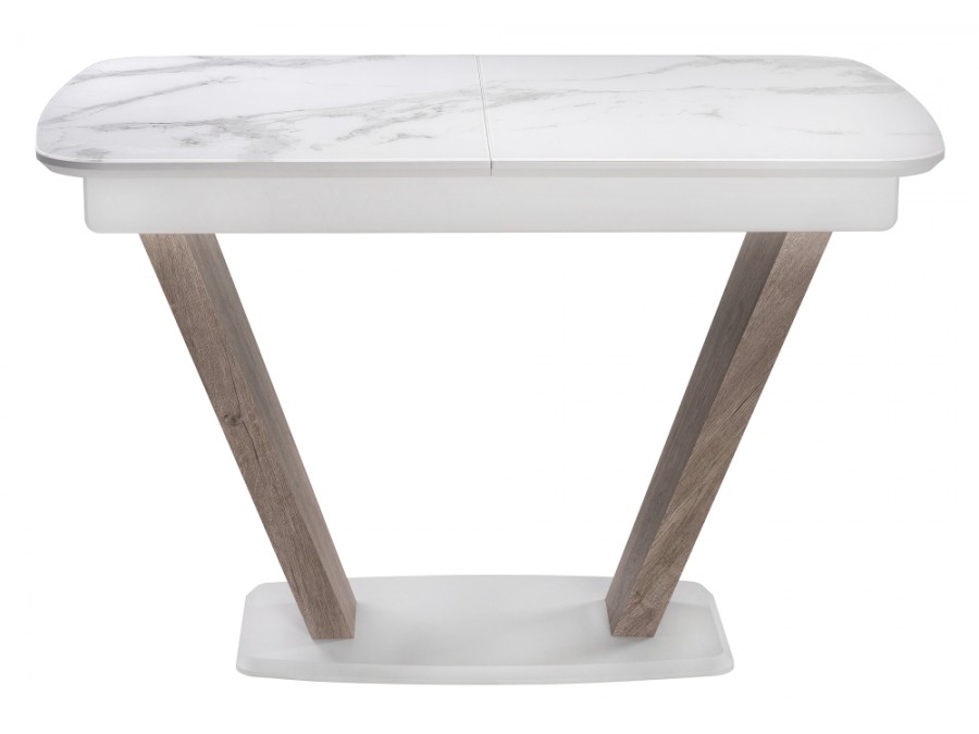Стол стеклянный Петир дуб с пилением / белая шагрень