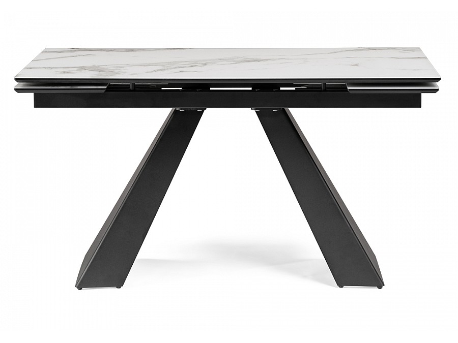 Стол стеклянный Торвальд 140(200)х80х77 белый мрамор / черный