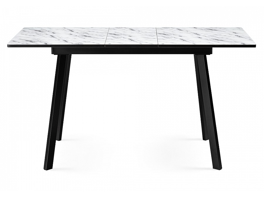 Стол стеклянный Агни 110(140)х68х76 мрамор белый / черный матовый