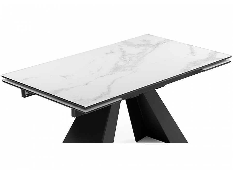 Стол стеклянный Торвальд 140(200)х80х77 белый мрамор / черный