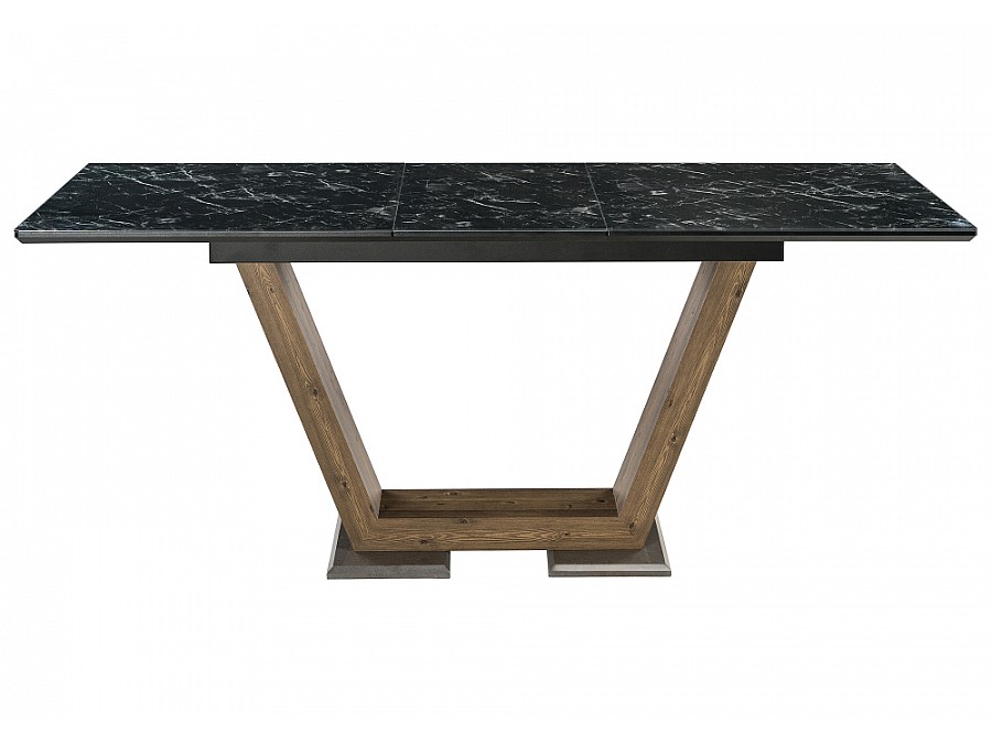 Стол стеклянный Иматра 140(180)х80х76 мрамор черный / черная шагрень