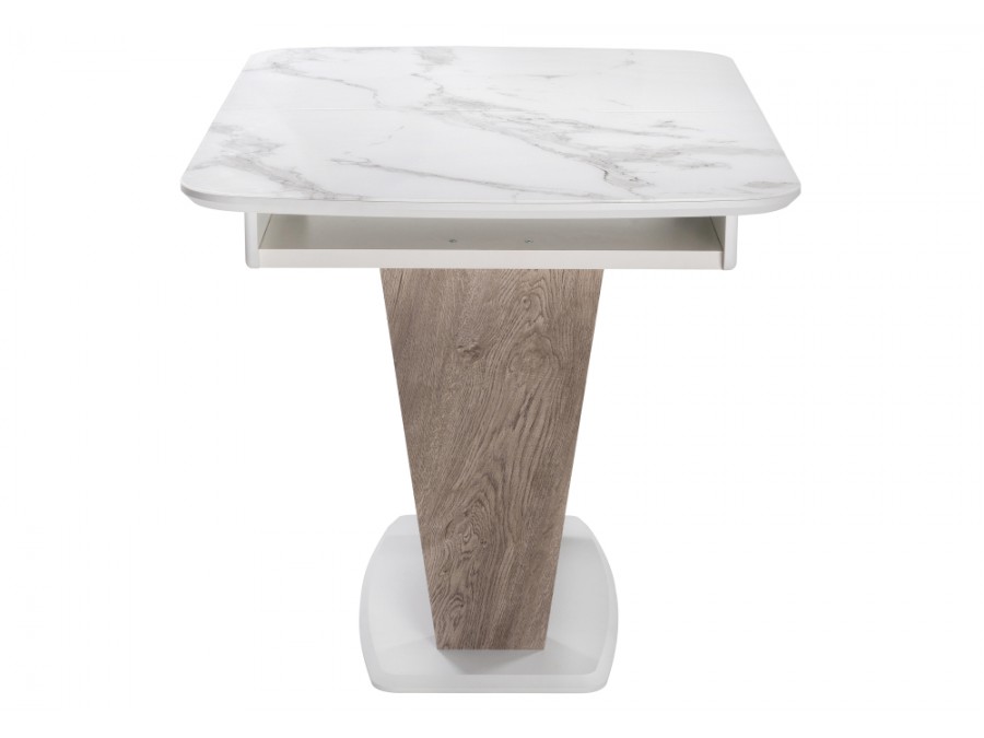 Стол стеклянный Петир дуб с пилением / белая шагрень