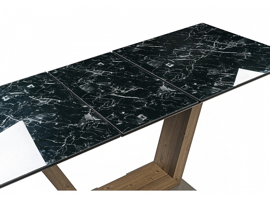 Стол стеклянный Иматра 140(180)х80х76 мрамор черный / черная шагрень