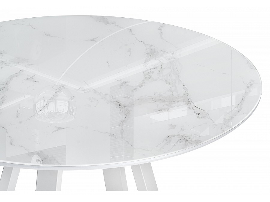 Стол стеклянный Норфолк 100х78 белый мрамор / белый