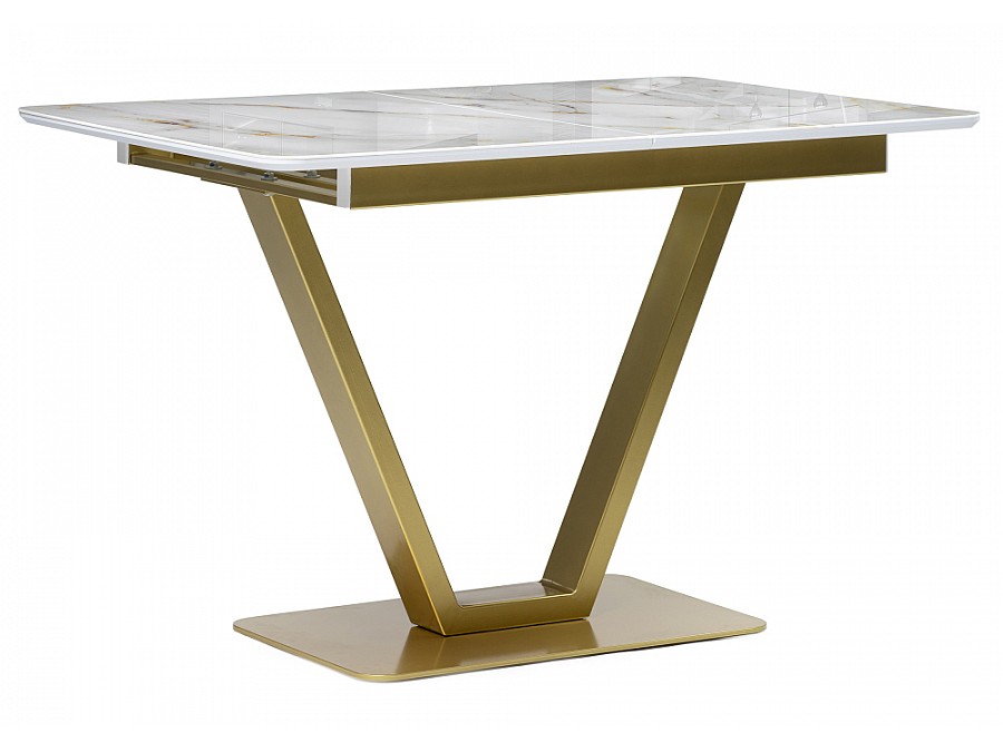 Стол стеклянный Бугун 120(160)х80х77 белый / золото