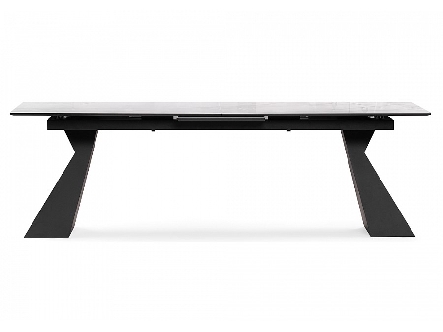 Стол стеклянный Денхольм 240(290)х100х75 белый мрамор / черный