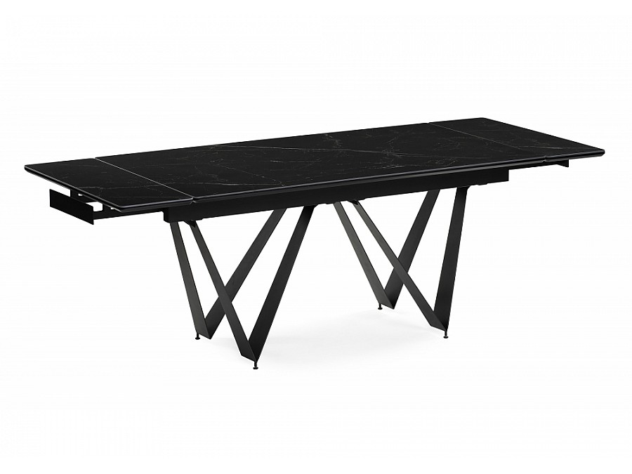 Стол стеклянный Марвин 160(220)х90х76 черный мрамор / черный