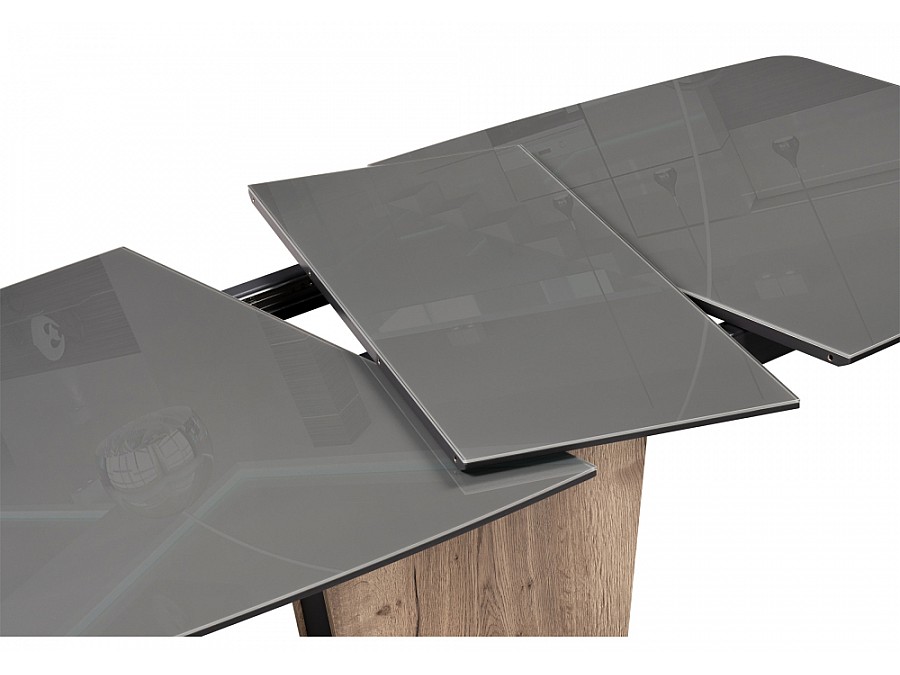 Стол стеклянный Теон 160(200)х90х76 графит / дуб галифакс
