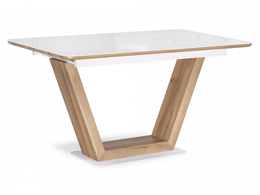 Стол стеклянный Иматра 140(180)х80х75 белый / дуб вотан