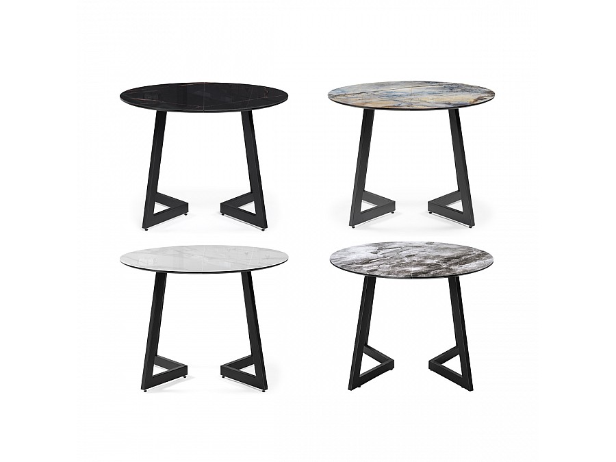 Стол стеклянный Алингсос 100(140)х100х76 белый мрамор / черный