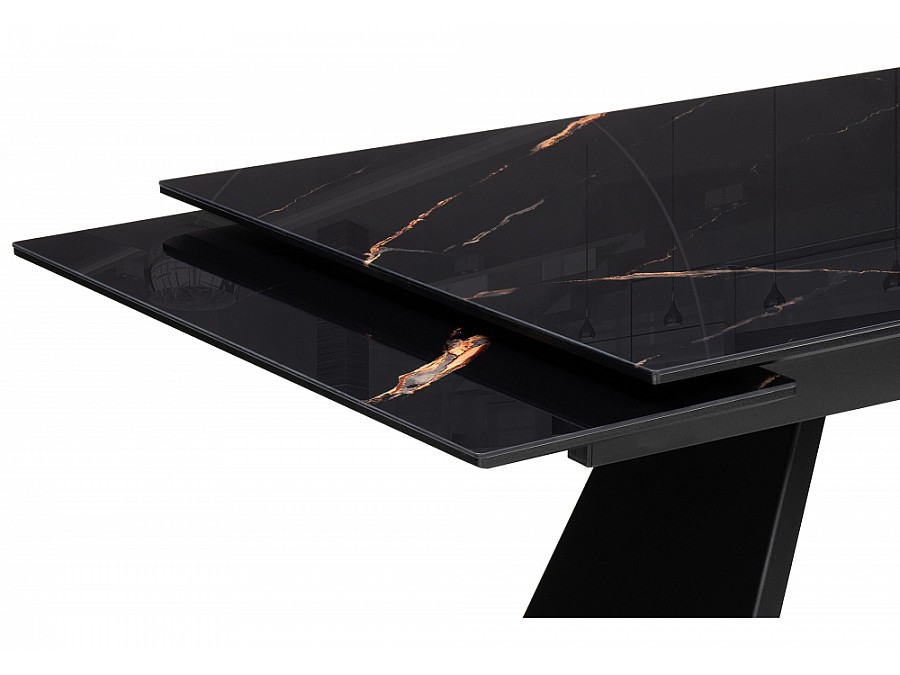 Стол стеклянный Хорсборо 140(200)х80х79 обсидиан / черный