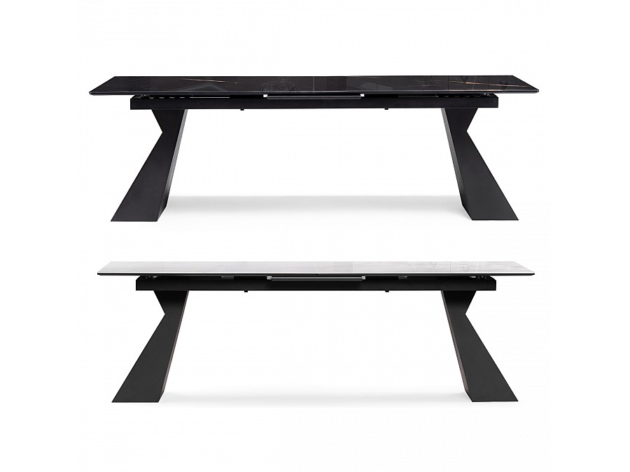 Стол стеклянный Денхольм 240(290)х100х75 белый мрамор / черный